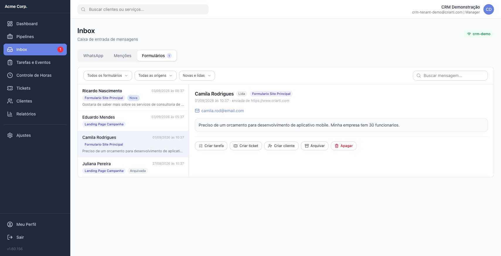 Formulário embed